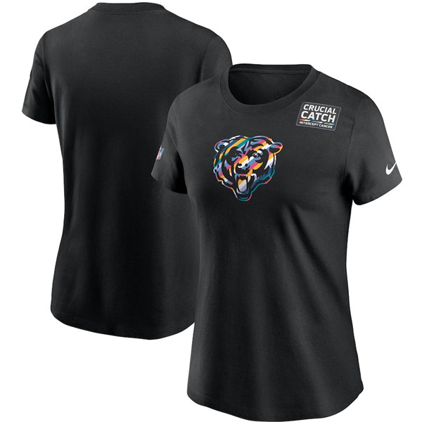 Women's Chicago Bears 2020 Black Sideline Crucial Catch Performance NFL T-Shirt(Run Small) - Click Image to Close